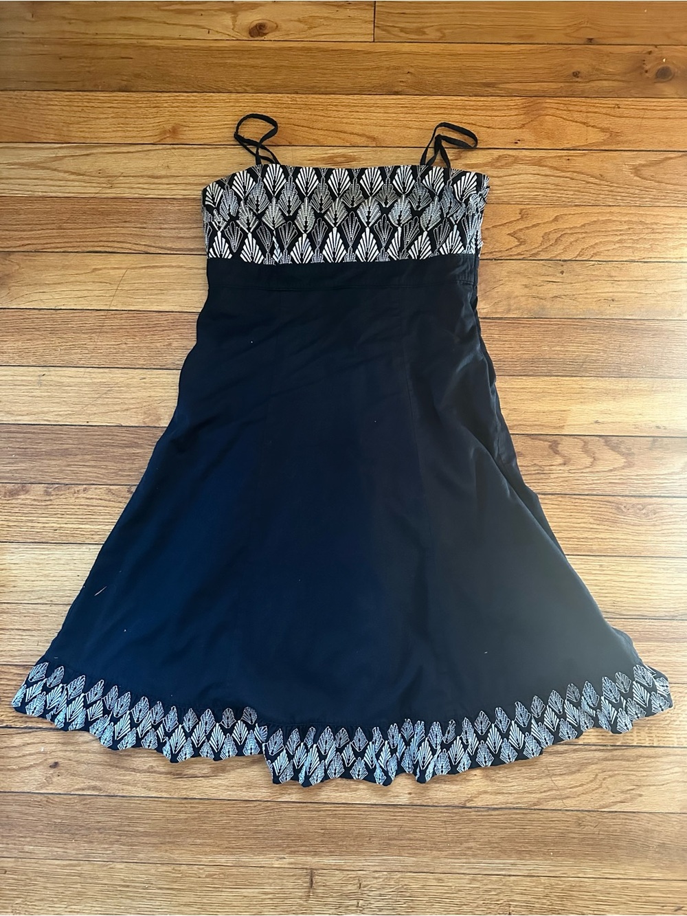 Monsoon Black Spaghetti Strap Sundress with White Embroidered Trim